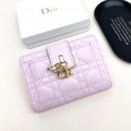 Dior Cannage Quilted Leather Luxury Card Holder with Gold-toned D.I.O.R. Charm (Pink)
