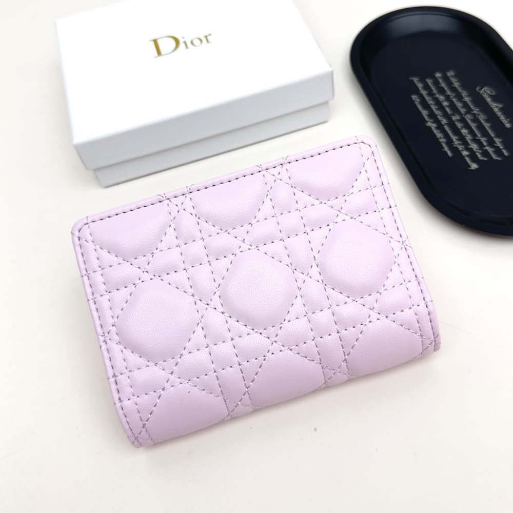 Dior Cannage Quilted Leather Luxury Card Holder with Gold-toned D.I.O.R. Charm (Pink)