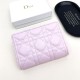 Dior Cannage Quilted Leather Luxury Card Holder with Gold-toned D.I.O.R. Charm (Pink)