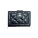 Chanel Black Quilted Leather Luxury Card Holder – Silver-toned CC Logo (7+ Card Slots & Zip Pocket)