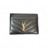 YSL Gold-toned Logo Luxury Card Holder – V-Stitch Leather (5 Card Slots)