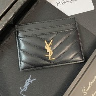YSL CASSANDRE MATELASSÉ Card Holder - Gold-toned Logo & V-Stitch Leather (5 Card Slots)