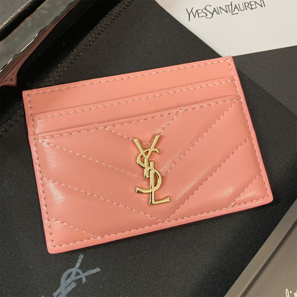YSL Gold-toned Logo Luxury Card Holder – V-Stitch Leather (5 Card Slots)