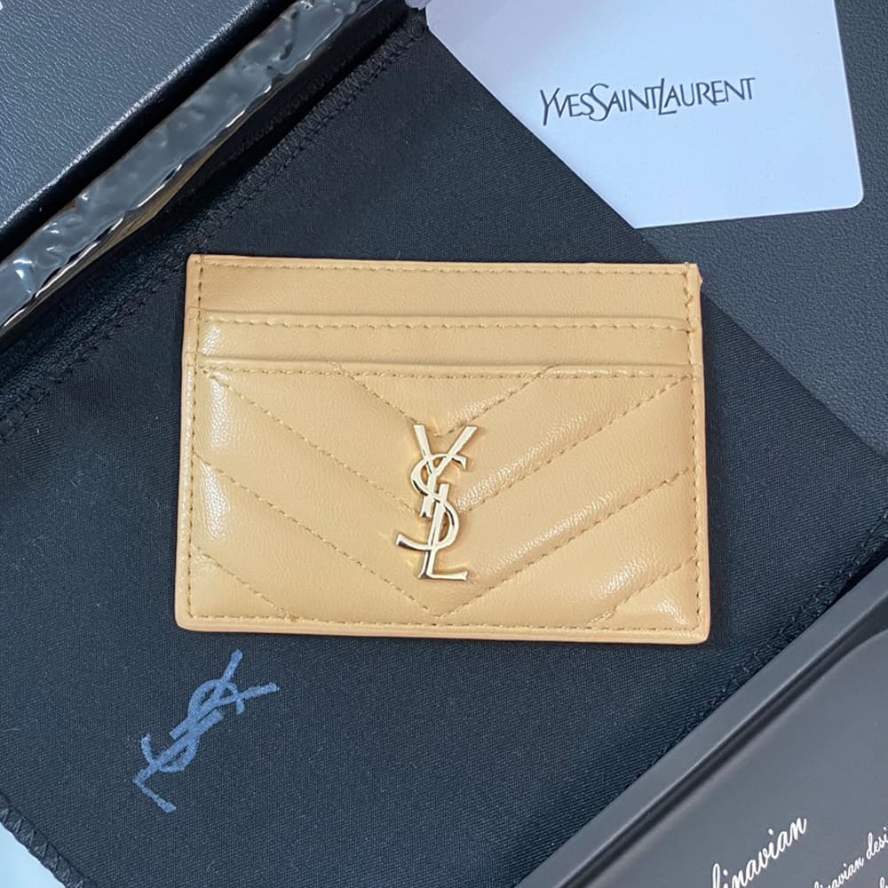 YSL Gold-toned Logo Luxury Card Holder – V-Stitch Leather (5 Card Slots)