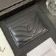 YSL Solid Color Logo Luxury Card Holder – V-Stitch Leather (5 Card Slots)
