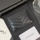 YSL Solid Color Logo Luxury Card Holder – V-Stitch Leather (5 Card Slots)