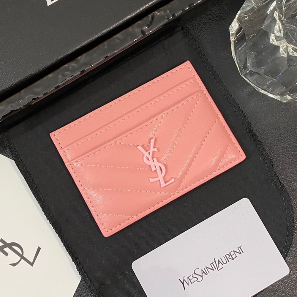 YSL Solid Color Logo Luxury Card Holder – V-Stitch Leather (5 Card Slots)