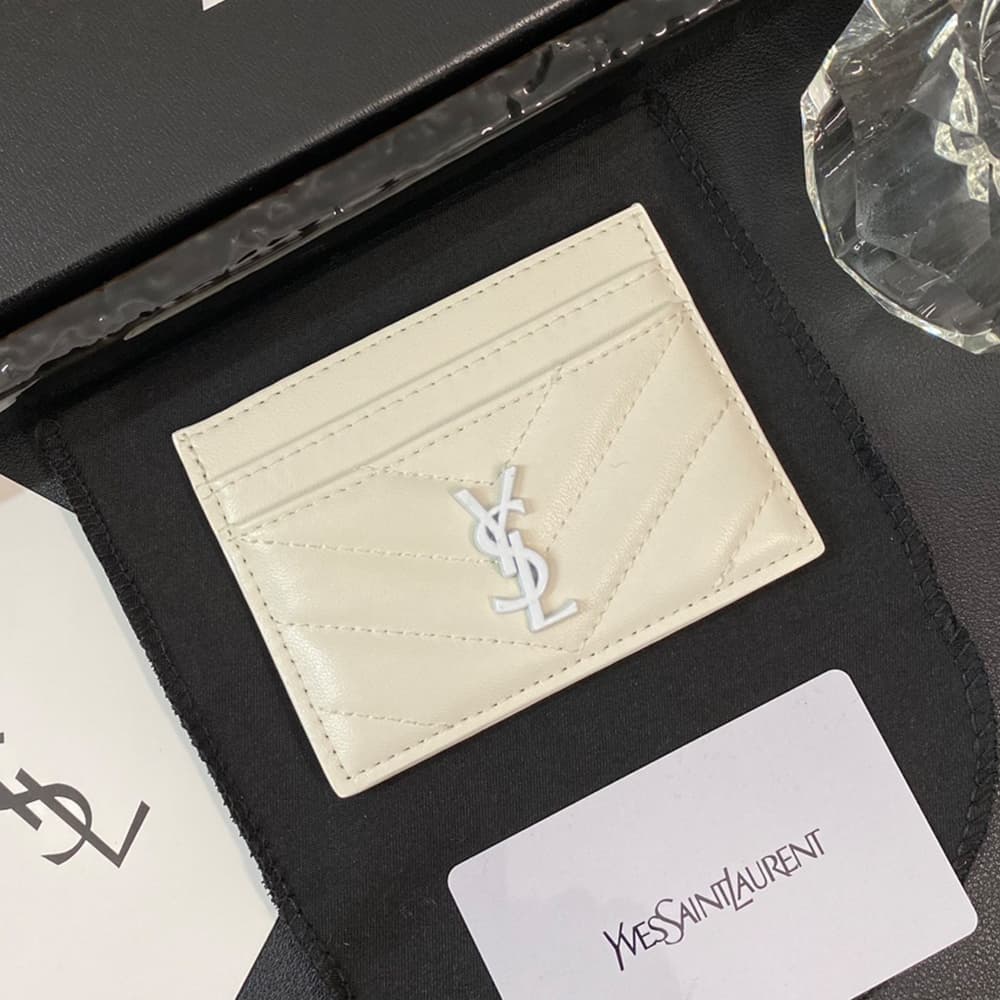 YSL Solid Color Logo Luxury Card Holder – V-Stitch Leather (5 Card Slots)