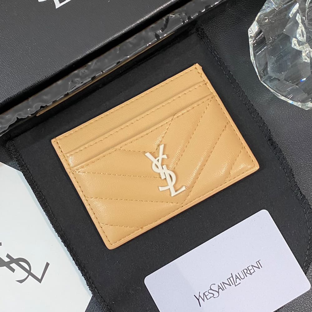 YSL Solid Color Logo Luxury Card Holder – V-Stitch Leather (5 Card Slots)