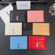 YSL Silver-toned Logo Luxury Card Holder – V-Stitch Leather (5 Card Slots)