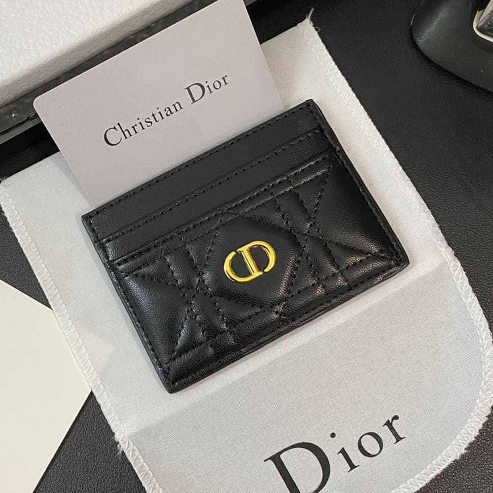 Dior Cannage Quilted Leather Luxury Card Holder – Gold CD Logo (5 Card Slots)