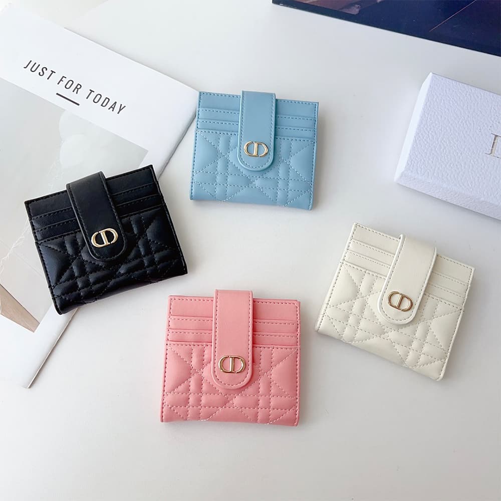 Dior Cannage Quilted Leather Foldable Luxury Card Holder - Gold CD Logo
