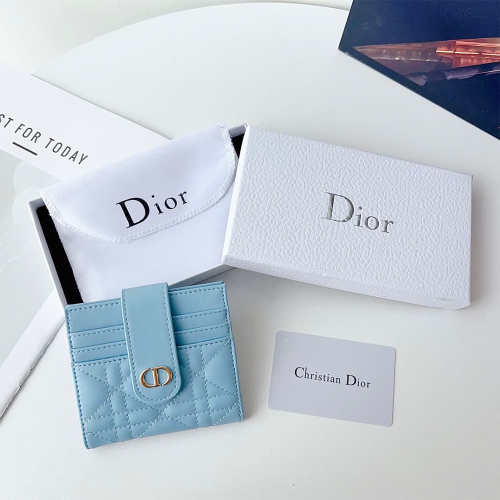 Dior Cannage Quilted Leather Foldable Luxury Card Holder - Gold CD Logo