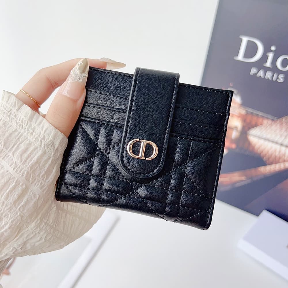 Dior Cannage Quilted Leather Foldable Luxury Card Holder - Gold CD Logo