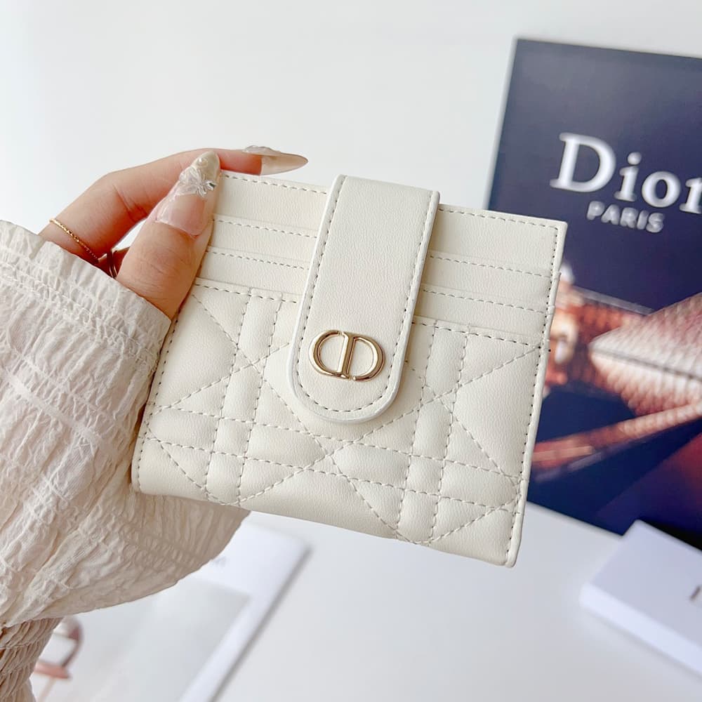 Dior Cannage Quilted Leather Foldable Luxury Card Holder - Gold CD Logo