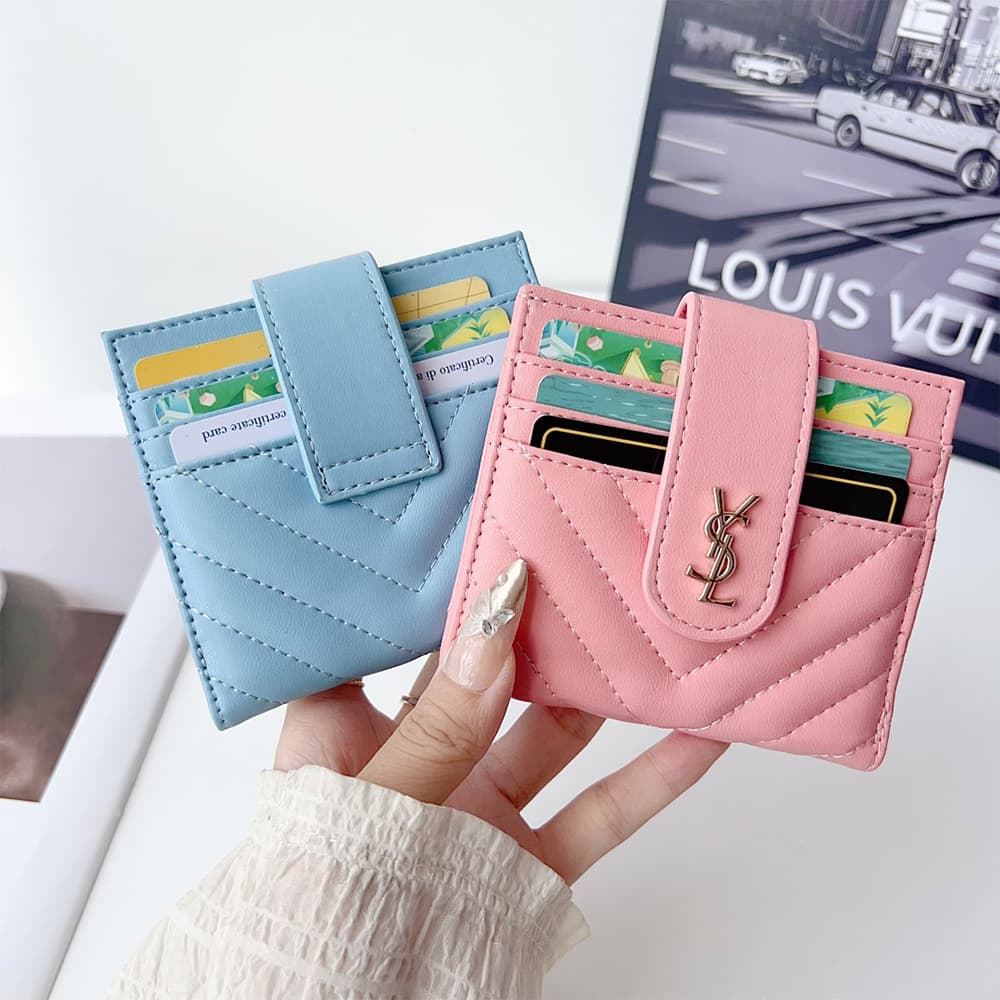 YSL V-Stitch Foldable Luxury Card Holder - Gold Logo & Quilted Leather | Designer Wallet