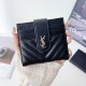 YSL V-Stitch Foldable Luxury Card Holder - Gold Logo & Quilted Leather | Designer Wallet