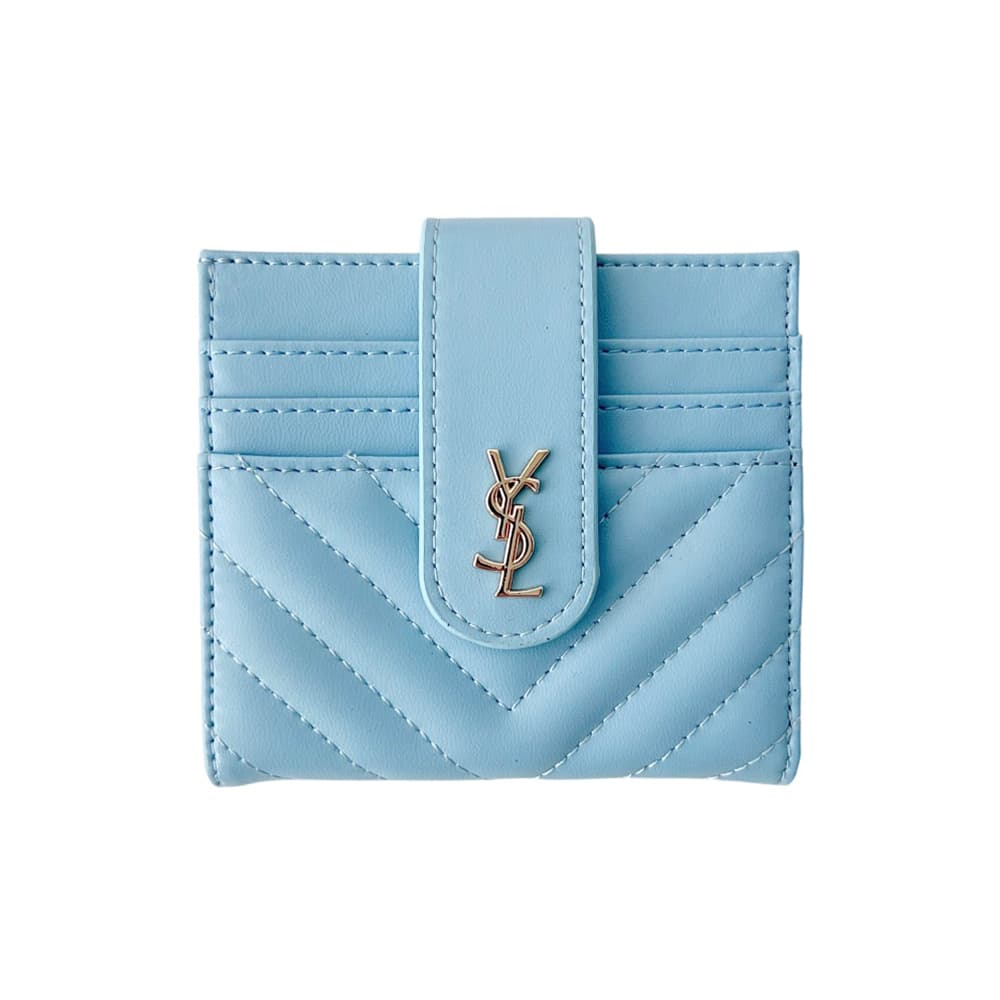 YSL V-Stitch Foldable Luxury Card Holder - Gold Logo & Quilted Leather | Designer Wallet