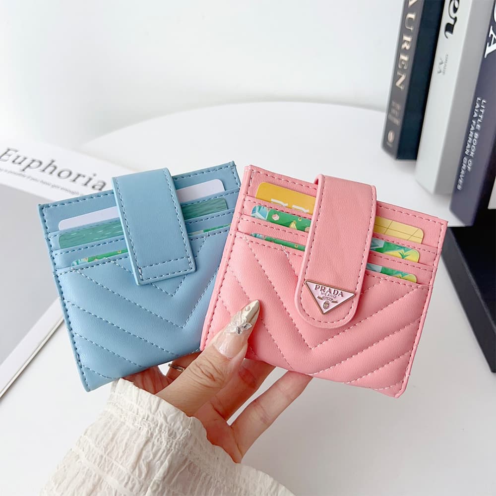 Prada Triangle Logo Foldable Luxury Card Holder - V-Stitch Leather | Designer Slim Wallet