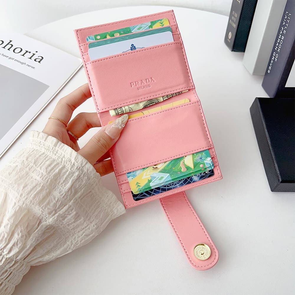 Prada Triangle Logo Foldable Luxury Card Holder - V-Stitch Leather | Designer Slim Wallet