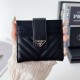 Prada Triangle Logo Foldable Luxury Card Holder - V-Stitch Leather | Designer Slim Wallet