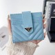 Prada Triangle Logo Foldable Luxury Card Holder - V-Stitch Leather | Designer Slim Wallet