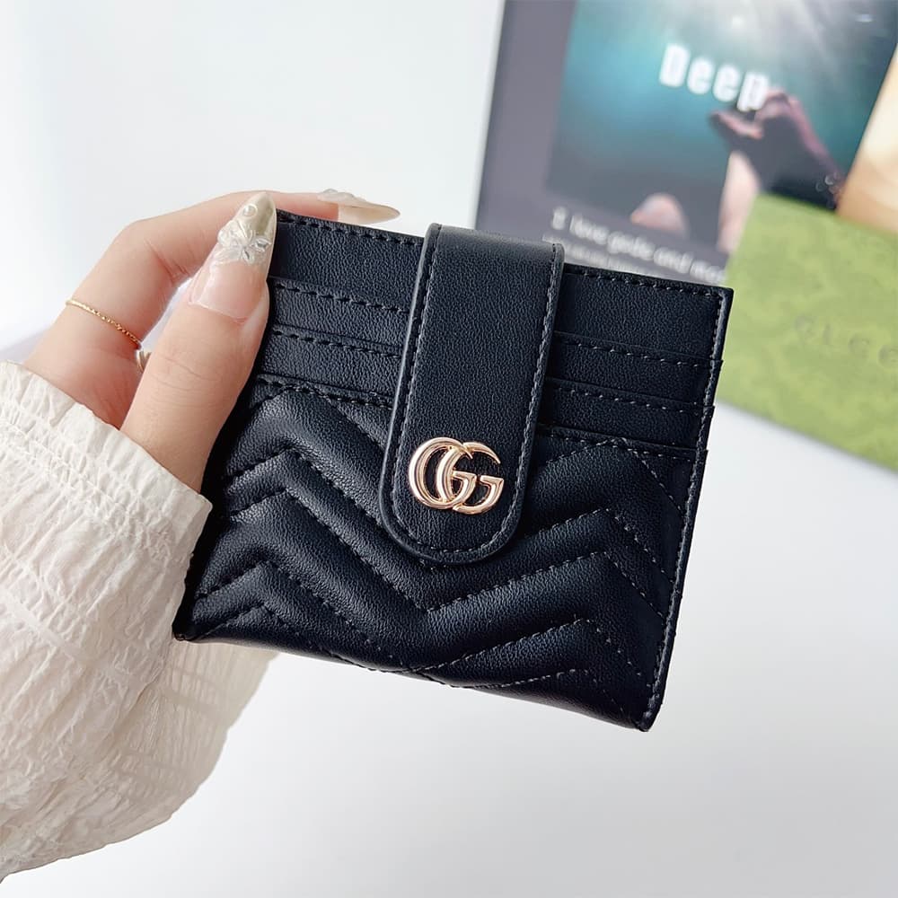 Gucci Wave Foldable Luxury Card Holder - Signature GG Metal Logo & Designer Slim Leather Wallet