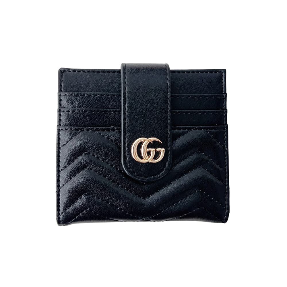Gucci Wave Foldable Luxury Card Holder - Signature GG Metal Logo & Designer Slim Leather Wallet