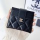 CHANEL Diamond Quilted Leather Foldable Luxury Card Holder - Designer Wallet with Gold Metal Logo