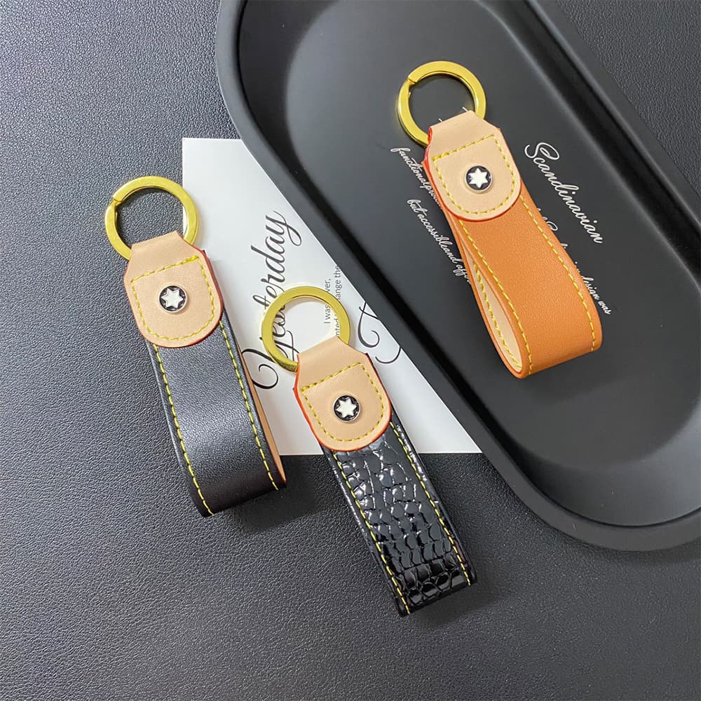Montblanc Star Keychain - Luxury Leather Key Ring with Gold-Tone Accents