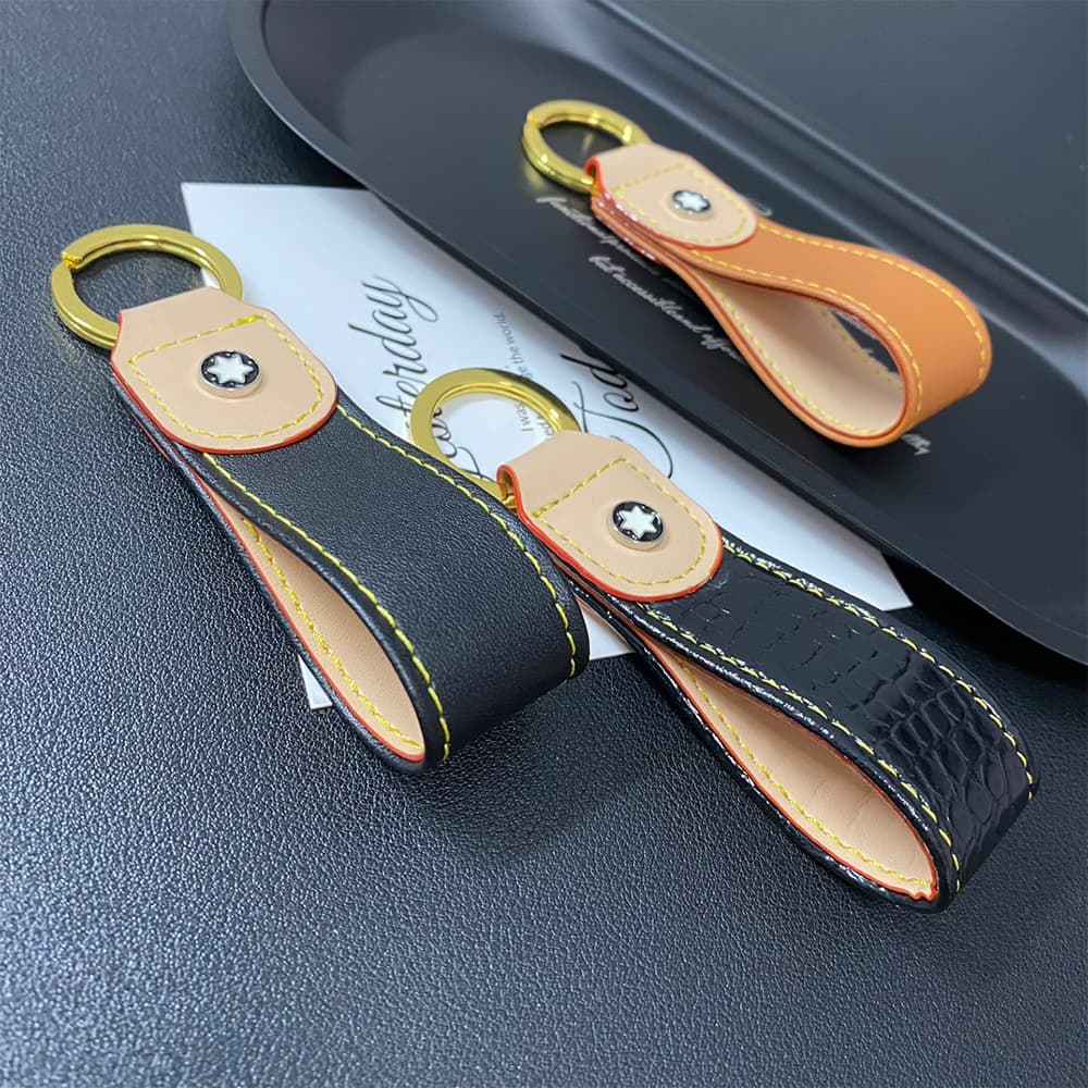 Montblanc Star Keychain - Luxury Leather Key Ring with Gold-Tone Accents