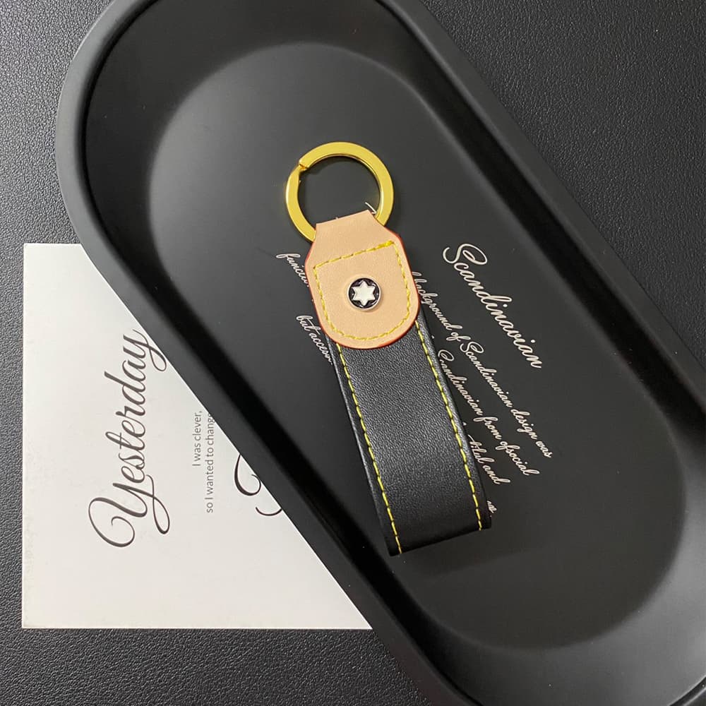 Montblanc Star Keychain - Luxury Leather Key Ring with Gold-Tone Accents