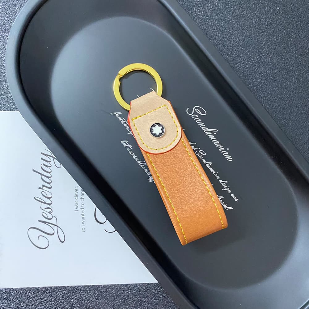 Montblanc Star Keychain - Luxury Leather Key Ring with Gold-Tone Accents