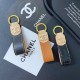 CHANEL CC Logo Keychain - Luxury Leather Key Ring with Gold Accents