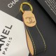 CHANEL CC Logo Keychain - Luxury Leather Key Ring with Gold Accents