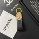 CHANEL CC Logo Keychain - Luxury Leather Key Ring with Gold Accents