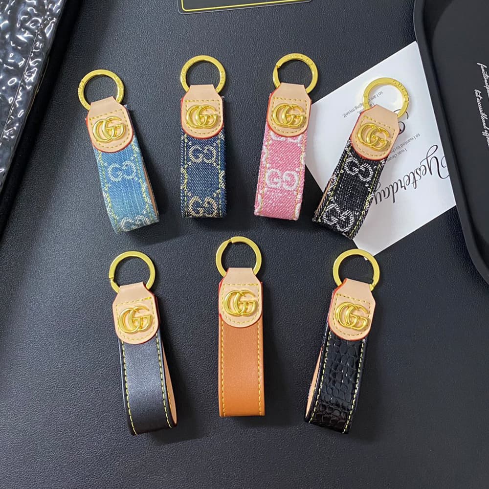 Gucci Luxury Keychain - GG Monogram & Gold-Tone Hardware in Premium Denim/Leather
