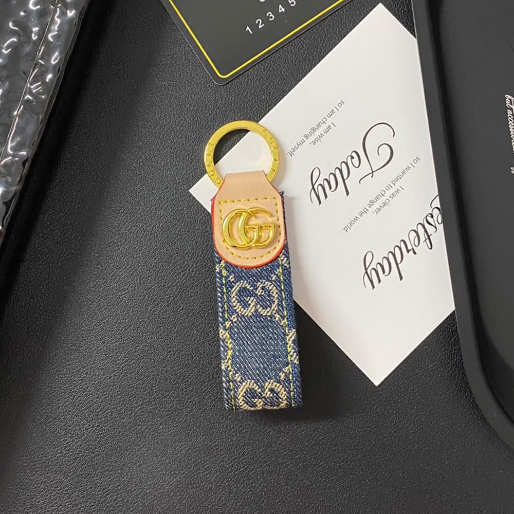 Gucci Luxury Keychain - GG Monogram & Gold-Tone Hardware in Premium Denim/Leather