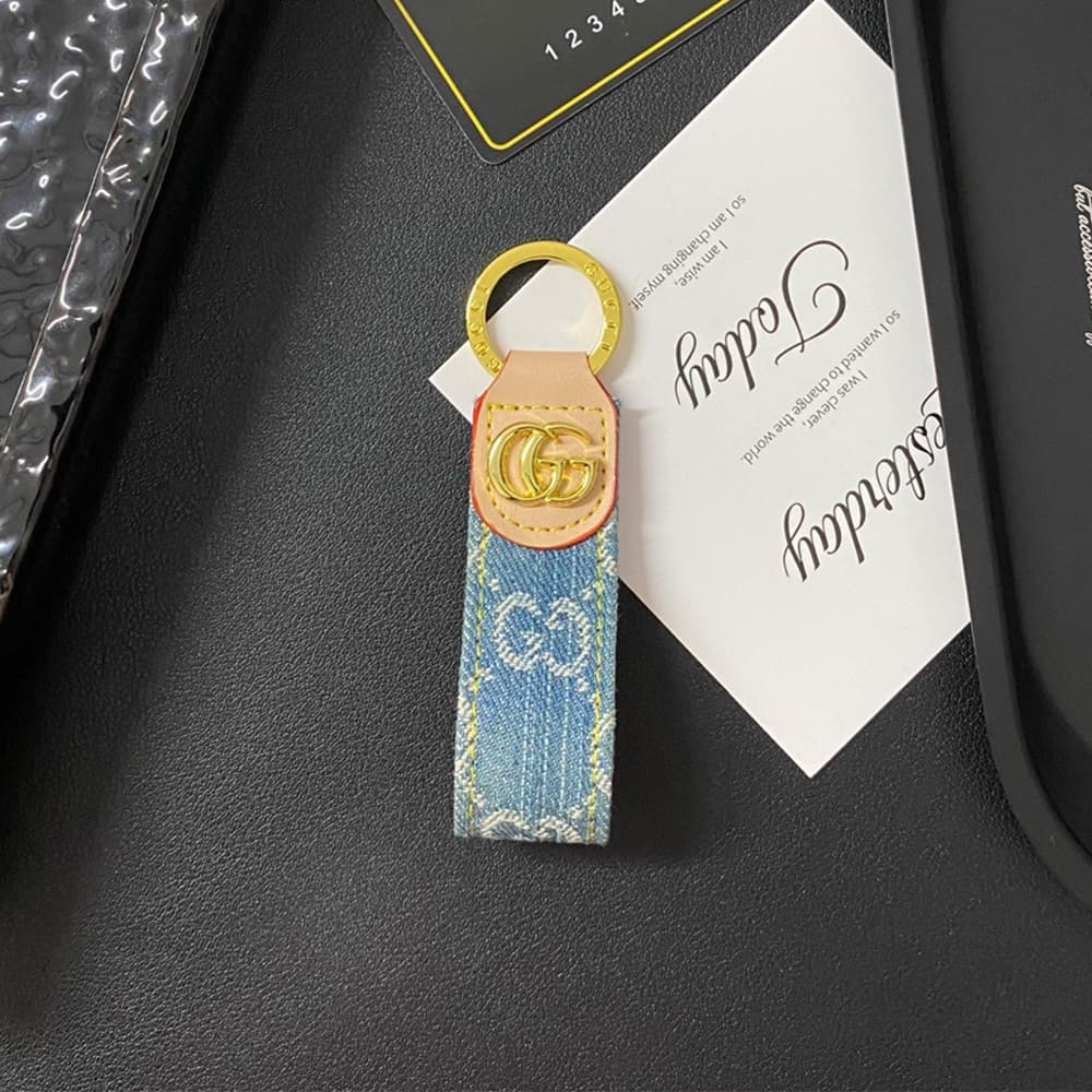 Gucci Luxury Keychain - GG Monogram & Gold-Tone Hardware in Premium Denim/Leather