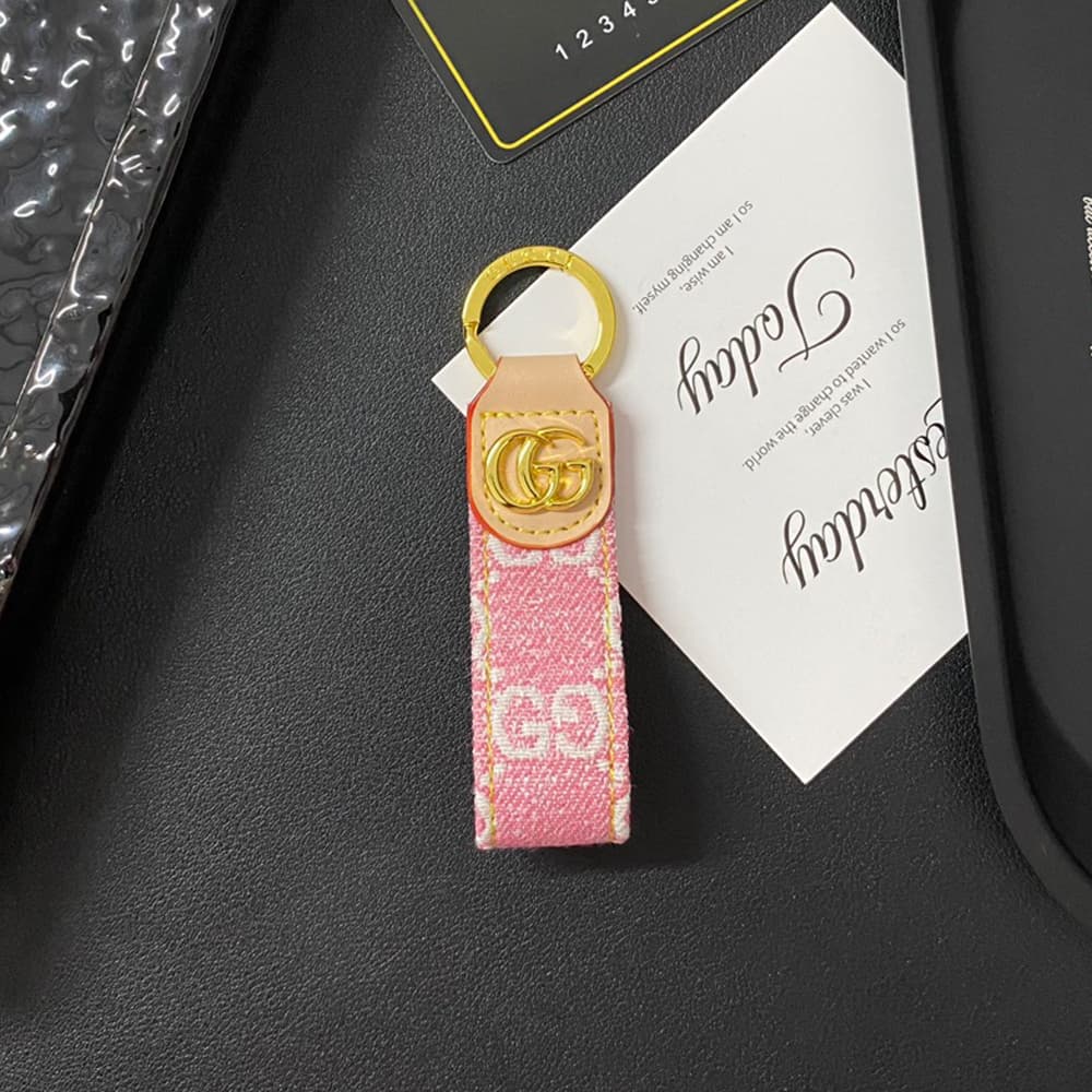 Gucci Luxury Keychain - GG Monogram & Gold-Tone Hardware in Premium Denim/Leather