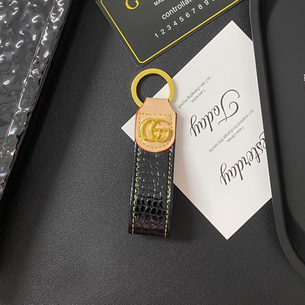 Gucci Luxury Keychain - GG Monogram & Gold-Tone Hardware in Premium Denim/Leather