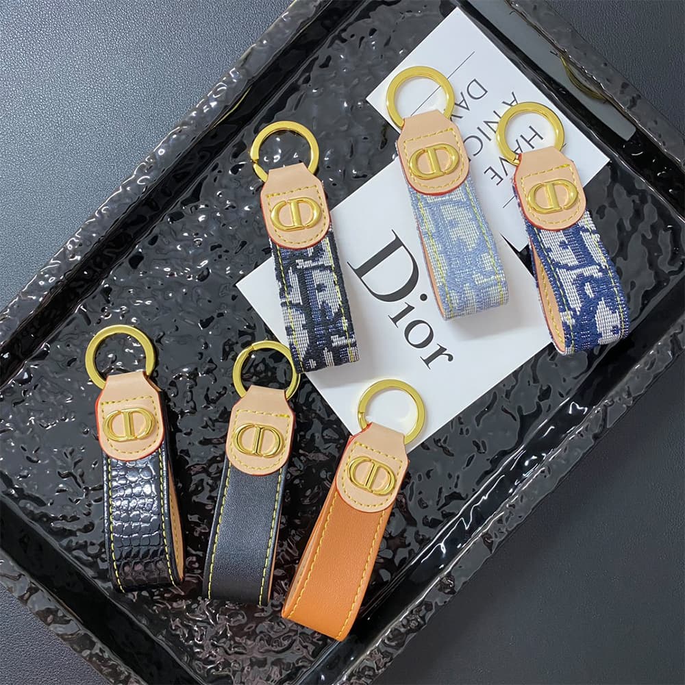 Dior Luxury Keychain - Oblique Pattern & Gold CD Logo in Premium Leather/Jacquard