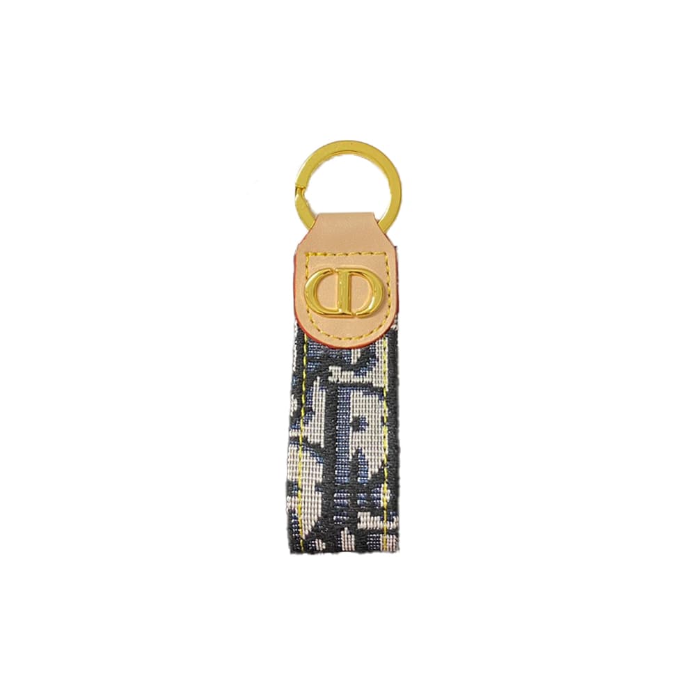 Dior Luxury Keychain - Oblique Pattern & Gold CD Logo in Premium Leather/Jacquard