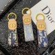 Dior Luxury Keychain - Oblique Pattern & Gold CD Logo in Premium Leather/Jacquard