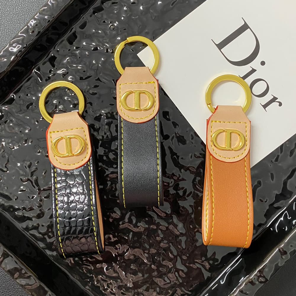 Dior Luxury Keychain - Oblique Pattern & Gold CD Logo in Premium Leather/Jacquard