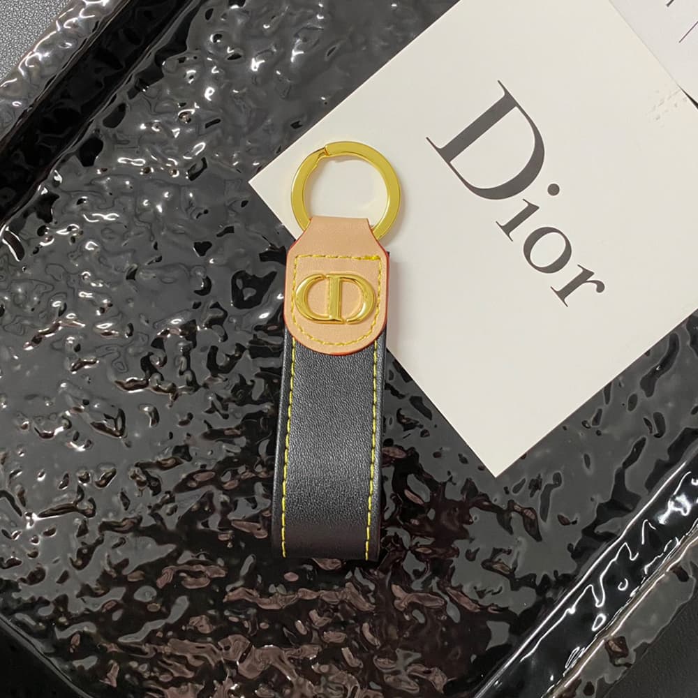 Dior Luxury Keychain - Oblique Pattern & Gold CD Logo in Premium Leather/Jacquard