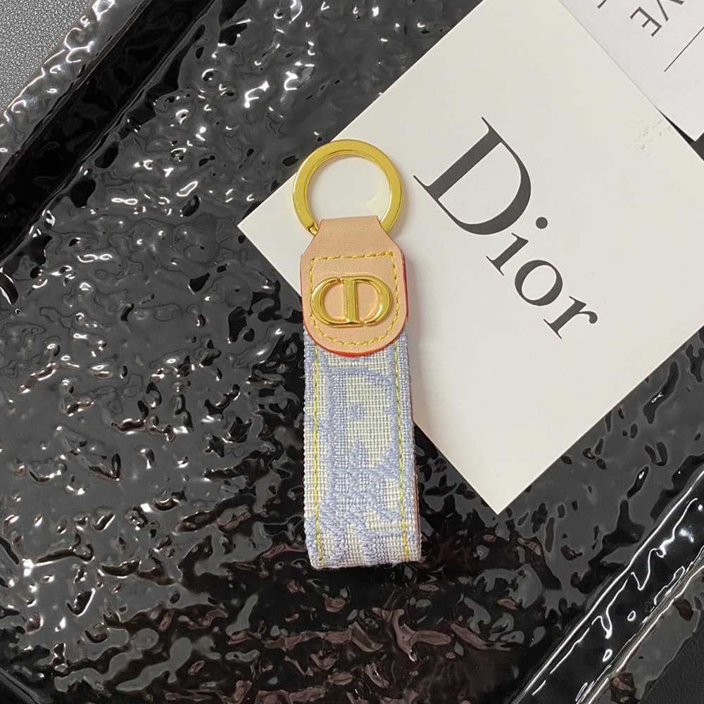 Dior Luxury Keychain - Oblique Pattern & Gold CD Logo in Premium Leather/Jacquard