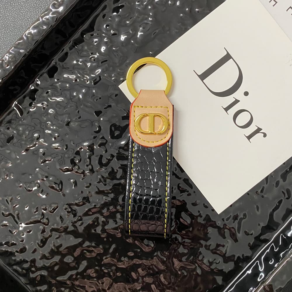 Dior Luxury Keychain - Oblique Pattern & Gold CD Logo in Premium Leather/Jacquard