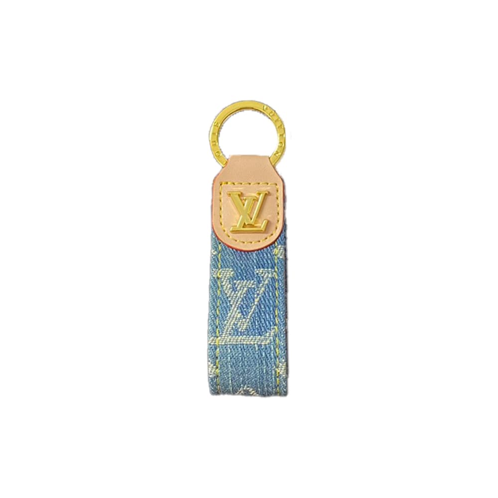 Louis Vuitton Luxury Keychain - Monogram Pattern & Gold LV Logo in Premium Denim/Leather