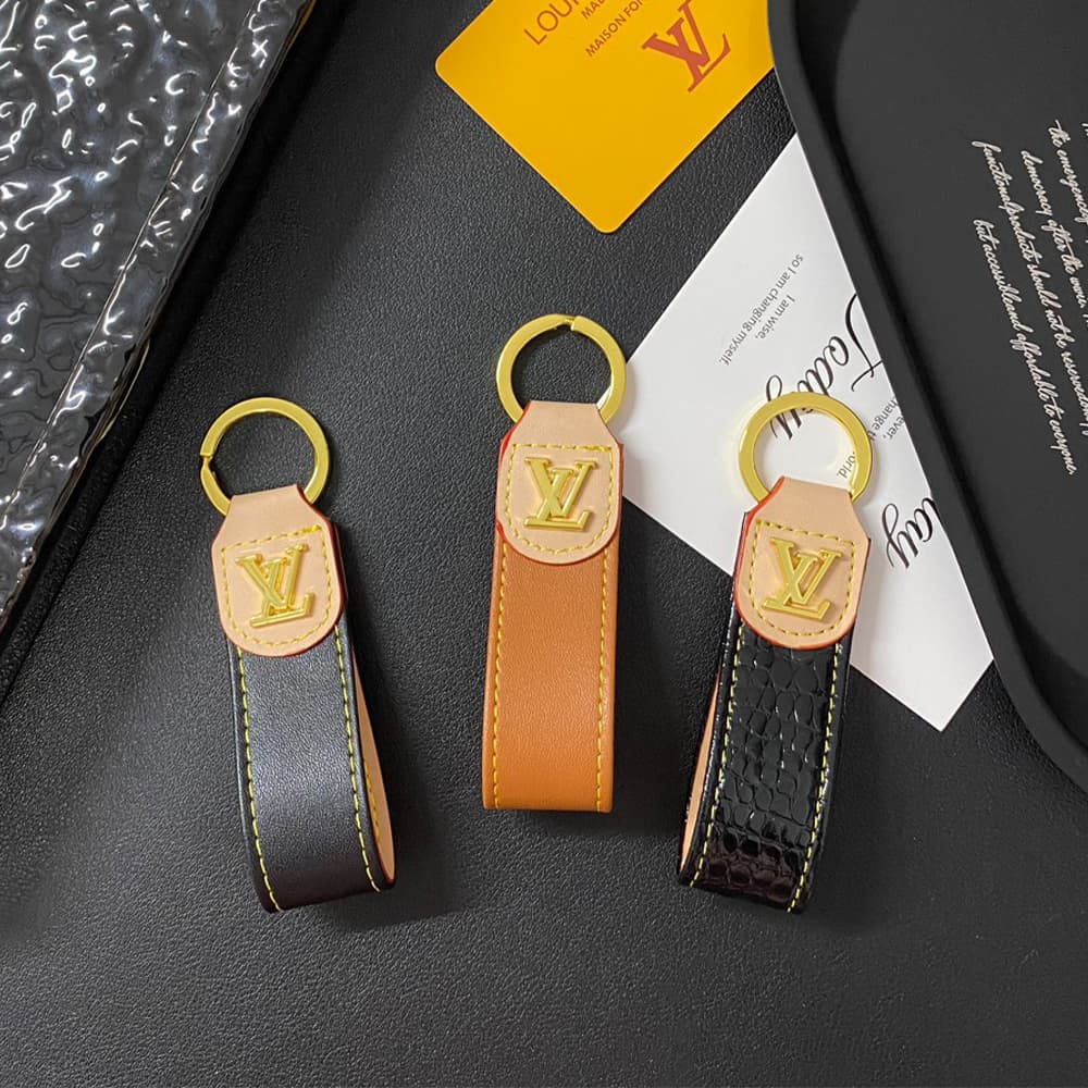 Louis Vuitton Luxury Keychain - Monogram Pattern & Gold LV Logo in Premium Denim/Leather